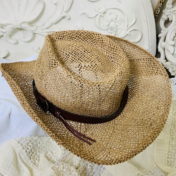 Beach ready Straw Cowboy Hat with Leather Strap main image 7